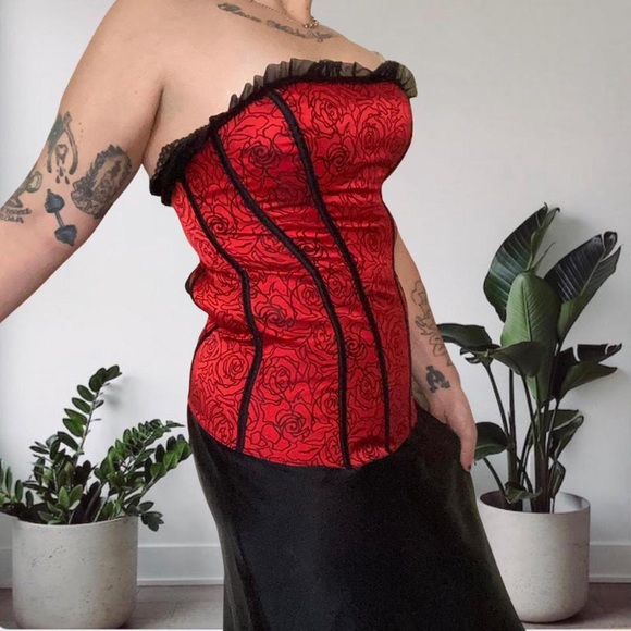 Tesa By Escante Flowers Lace Up Corset Y2K Red 34 - Picture 2 of 13